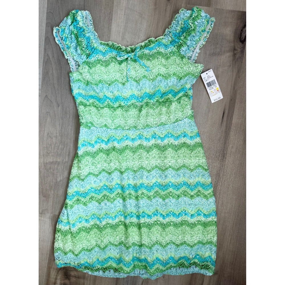 Knit Works Girls Lime Green Chevron Crochet Knit Dress Size 12 NWT 7950C28
